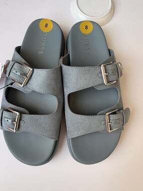 Guess Los Angeles Women's Blue Double Buckle Slide Sandals Size 8